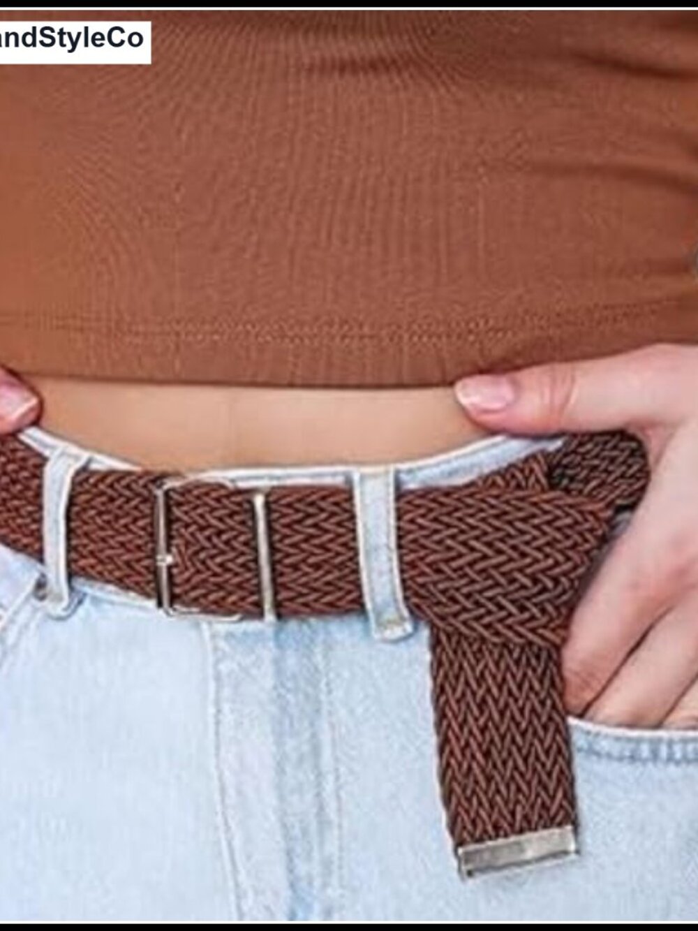 Woven Braided Belt Adjustable Metal Buckle Boho Waist Belt for Dresses Jeans
